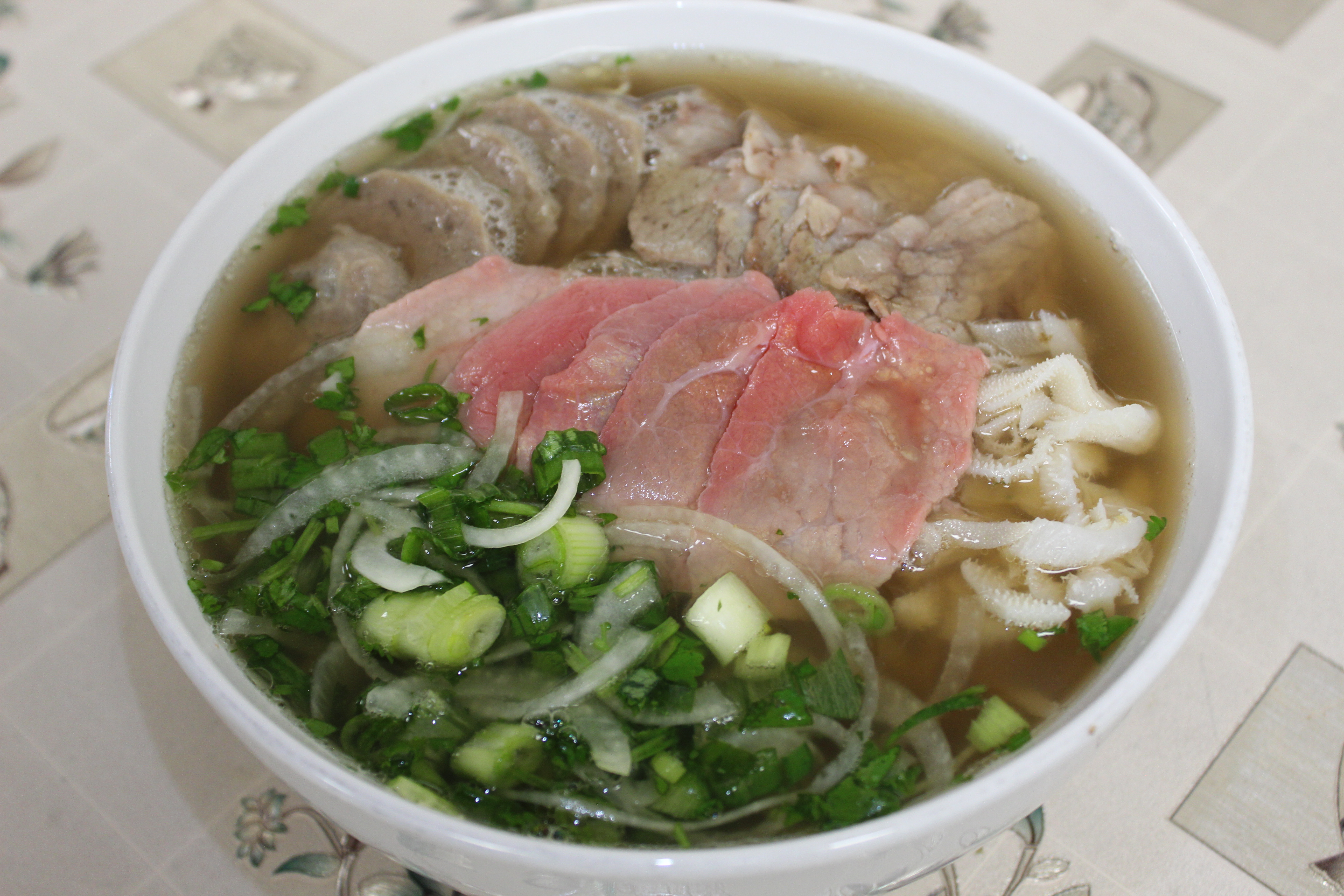 Combination Pho of rare steak, fillet, beefball and brisket